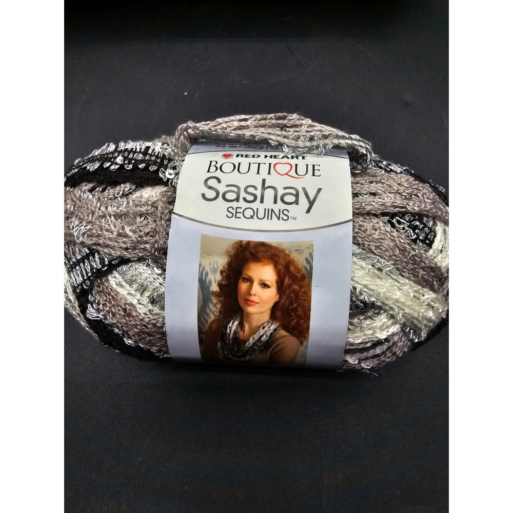 Red Heart Boutique Sashay Sequins Yarn Panda 1942 Black Grey Silver Metallic